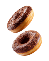 Floating Chocolate-Glazed Donuts with Chocolate Shavings png