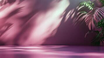 Pink wall with leaf shadows and soft lighting photo
