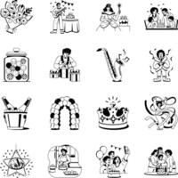 Set of Birthday Characters Glyph Illustrations vector