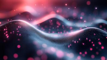 Abstract digital wave with glowing pink and blue particles in motion photo