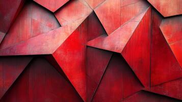 Abstract red geometric wall art with sharp edges and textured surface photo