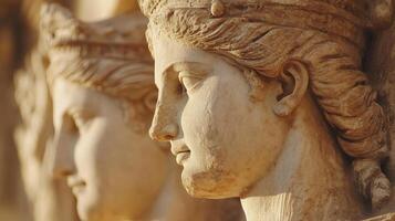 Ancient greek sculptures of female figures in close-up photo