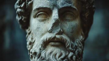 Ancient marble statue of bearded male bust with intricate details photo