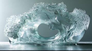 Captivating glass sculpture of ocean wave captures fluidity and movement photo
