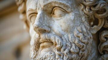 Close-up of ancient marble statue depicting a bearded male figure photo