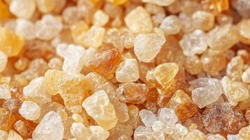 Close-up of colorful rock sugar crystals with varied textures and hues photo
