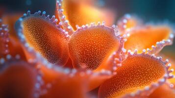 Close-up of vibrant orange coral polyps with detailed texture photo