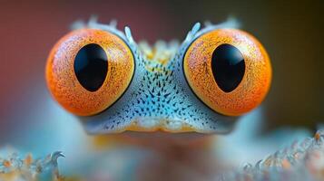 Close-up view of vibrant frog with large orange eyes in natural habitat photo