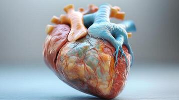 Close-up view of a human heart model with detailed arteries and veins photo