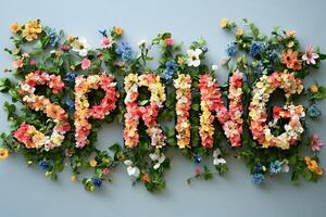 Colorful floral spring arrangement on light background photo