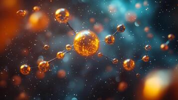 Colorful molecular structure amidst cosmic background of particles photo