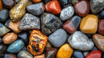 Colorful polished stones collection displaying varied textures and patterns photo