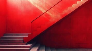 Modern architectural red staircase with bold geometric design photo