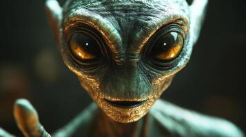 Mysterious alien being with large eyes in detailed close-up photo