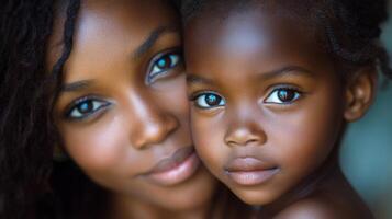 Portrait of african mother and child embracing with warm expressions photo