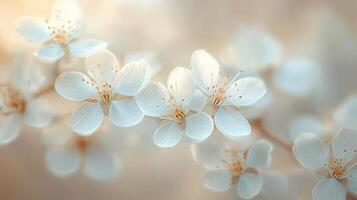 Serene white cherry blossoms in soft pastel light photo