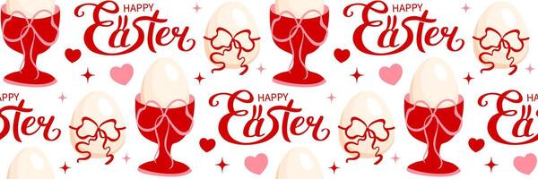 Easter seamless pattern with egg and red ribbon bow. Coquette Aesthetic style. Elegant illustration. vector