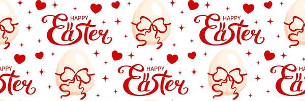 Easter seamless pattern with egg and red ribbon bow. Coquette Aesthetic style. Elegant illustration. vector