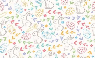 Modern Easter seamless pattern with egg, rabbit, spring flowers. Happy Easter pattern in flat style for background, kids textiles, posters, banners, greeting cards. illustrat vector