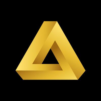 Triangle 3d golden logo, brand identity, business emblem. design. Graphic