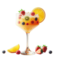 A glass of orange juice with fruit and berries png