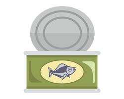 Open can of preserve fish. flat icon. vector