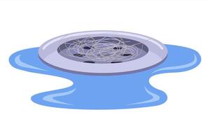 hair clogged drain. water does not go down the drain. vector