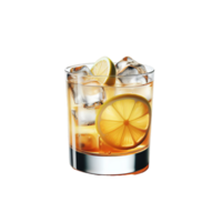 A glass of whiskey with lemon slices png