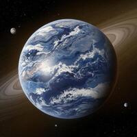 An artist's rendering of the earth and its moons photo