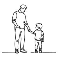 Minimalistic line art of a dad holding sons hand vector