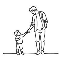 Minimalistic line art of father holding sons hand vector
