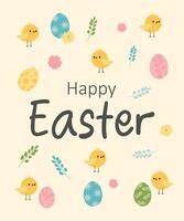 Enjoying a Joyful Easter Celebration Filled with Adorable Cute Chicks and Colorful Eggs. vector