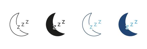 Sleep Line and Silhouette Icon. Nighttime Rest and Relax for Health and Wellness. Relaxation and Healthy Sleep Outline and Solid Symbol. Editable Stroke. Isolated Illustration vector