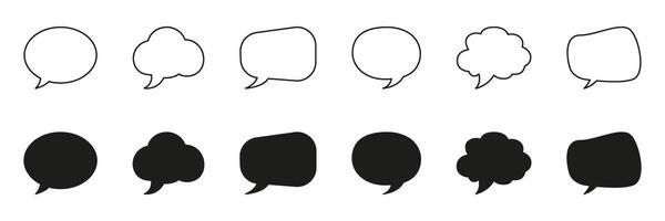 Speech bubble chat line and solid icon set. Dialogue, message, and communication symbol collection. Isolated illustration vector