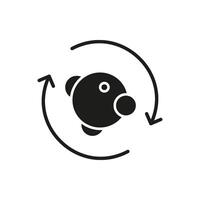 Atomic structure with arrows indicating motion solid icon. Atom movement and scientific dynamics silhouette symbol. Isolated illustration vector