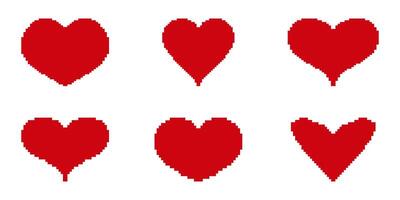 Heart Pixelated Icon Set. Pixel Art Symbol Collection Of Red Hearts In Various Shapes. Isolated Illustration vector