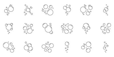 Soap Bubbles Line Icon Set. Cluster Of Floating Soapy Air Bubbles With Glossy Effects Outline Symbol Collection. Editable Stroke. Isolated Illustration vector