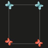 White frame with red and blue butterflies on a dark background vector