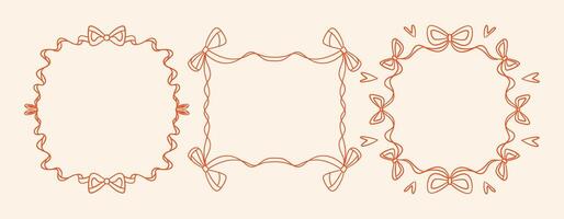 Vintage frames with bows and ribbons. Flirty frames with hearts, wavy ribbons. Frames for invitations, postcards, and prints. vector