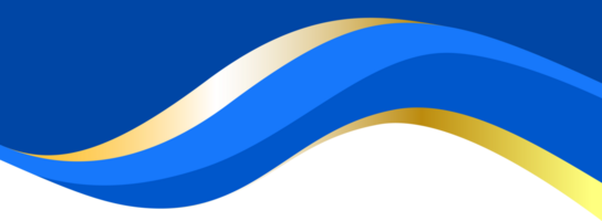 Border shape for banner design. Blue header section with golden decor. Abstract bottom for webpage. Curved divider template. Wavy horizontal separator. png