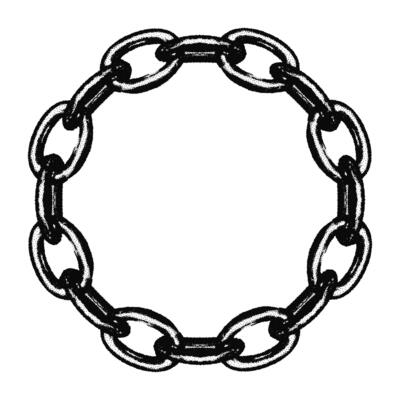 Circle chain frame with retro photocopy effect. Black monochrome border with messy grainy stippling texture for y2k collage design. illustration isolated on transparent background