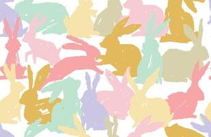 Seamless pattern with pastel watercolor brush stroke rabbits, hand drawn isolated on a white background. Pastel rabbit animal seamless print, repeat background, cute spring easter hare surface design. vector
