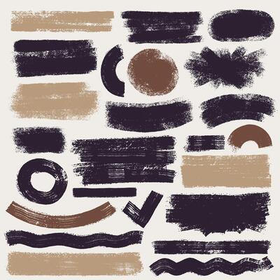 Set Of Brush Stroke, Ink Black And Light Tones Paint Brush, Grunge Lines. Grunge Circle Brush Collection. Template Grunge Banner, Poster, Design. Crayon Drawn Underlines And Straight Strokes.