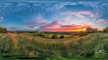 360 panorama of a sunset over a field photo