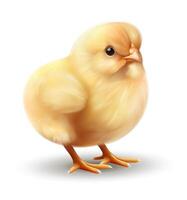 Photorealistic chicken with soft yellow feathers. Isolated on white background. Suitable for farm, Easter and children themes. vector