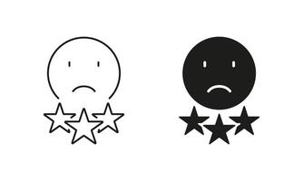 Disagree Sign. Dislike Emoji Symbol In Experience Survey Service. Negative Review Line and Silhouette Icon Set. Sad Emoticon, Bad Feedback Pictogram. Editable Stroke. Isolated Illustration vector