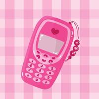 Retro vintage mobile cellphone from 90s 00s Old phone with button Color illustration isolated vector
