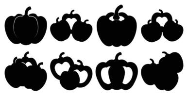 Set of bell pepper icons, single, double, and overlapping silhouettes. Perfect for food blogs, recipes, and healthy eating concepts. vector