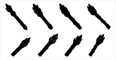 Collection of Asparagus Silhouettes, Various angles and sizes of black asparagus spears on white background. Perfect for culinary, health, or spring themes. vector