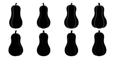 Set of Butternut Squash Silhouettes, Versatile icons for fall harvest, cooking, and healthy eating designs. vector